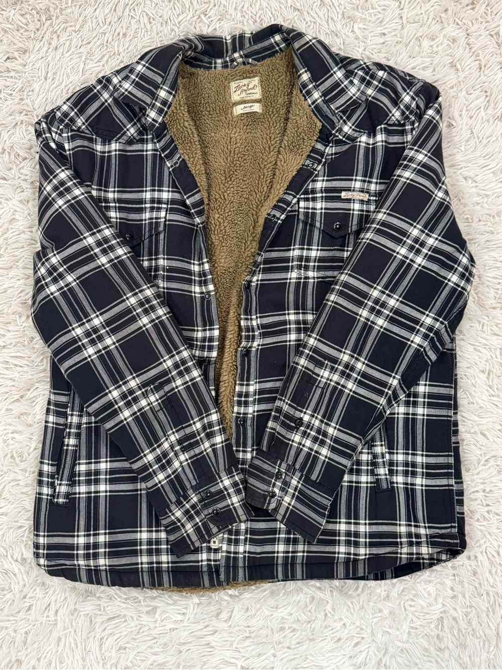Lucky Brand Sherpa-Lined Plaid Jacket - Navy & White